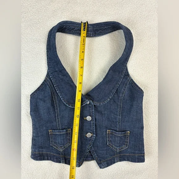 Y2K Forever 21 Denim Halter Crop Top Vest Size Small - Picture 10 of 11